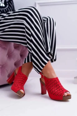 Sandały Damskie Na Słupku Sergio Leone SK850 Czerwone Farmona