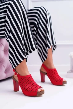 Sandały Damskie Na Słupku Sergio Leone SK850 Czerwone Farmona