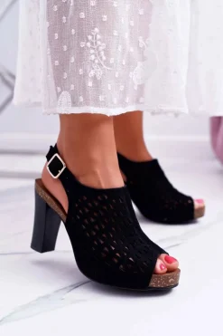 Sandały Damskie Na Słupku Sergio Leone SK850 Czarne Farmona