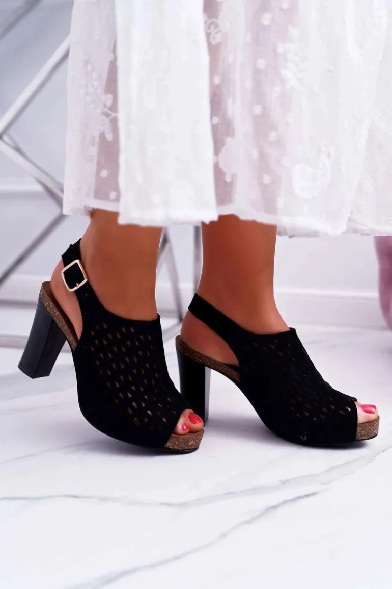 Sandały Damskie Na Słupku Sergio Leone SK850 Czarne Farmona