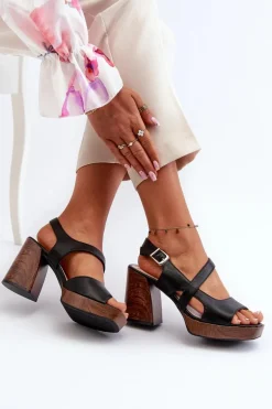 Sandały Damskie Na Słupku Sergio Leone SK577 Czarne