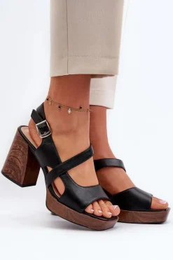 Sandały Damskie Na Słupku Sergio Leone SK577 Czarne