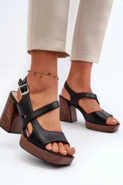 Sandały Damskie Na Słupku Sergio Leone SK577 Czarne