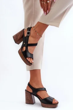 Sandały Damskie Na Słupku Sergio Leone SK577 Czarne