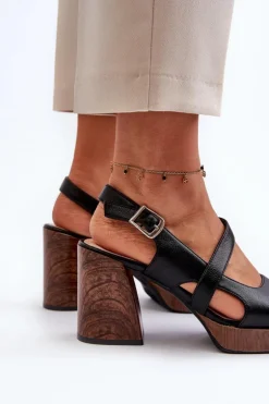 Sandały Damskie Na Słupku Sergio Leone SK577 Czarne