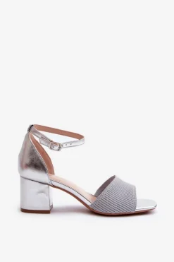 Sandały Damskie Na Słupku Srebrne Desvia