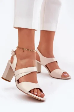 Sandały Damskie Na Słupku Sergio Leone SK866 Beżowe