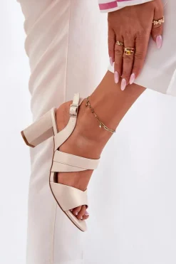 Sandały Damskie Na Słupku Sergio Leone SK866 Beżowe