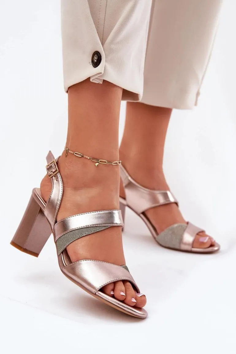 Sandały Damskie Na Słupku Sergio Leone SK866 Różowe Złoto