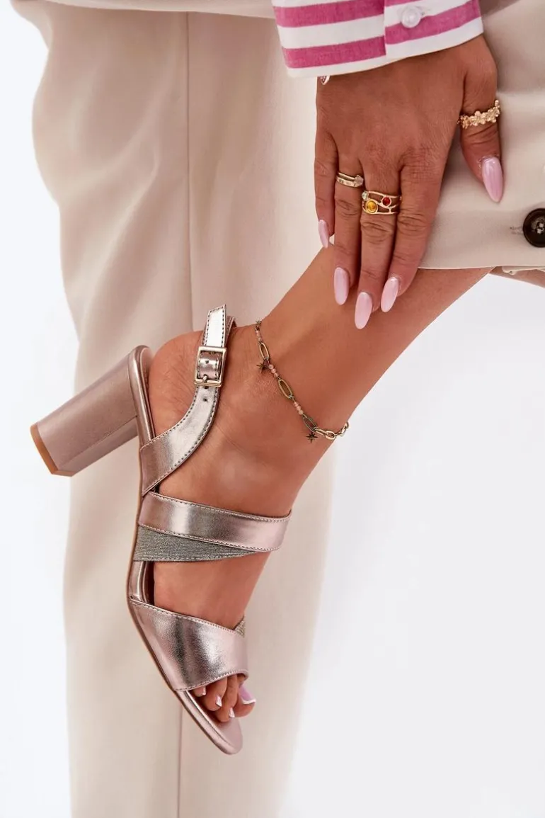 Sandały Damskie Na Słupku Sergio Leone SK866 Różowe Złoto