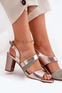 Sandały Damskie Na Słupku Sergio Leone SK866 Różowe Złoto