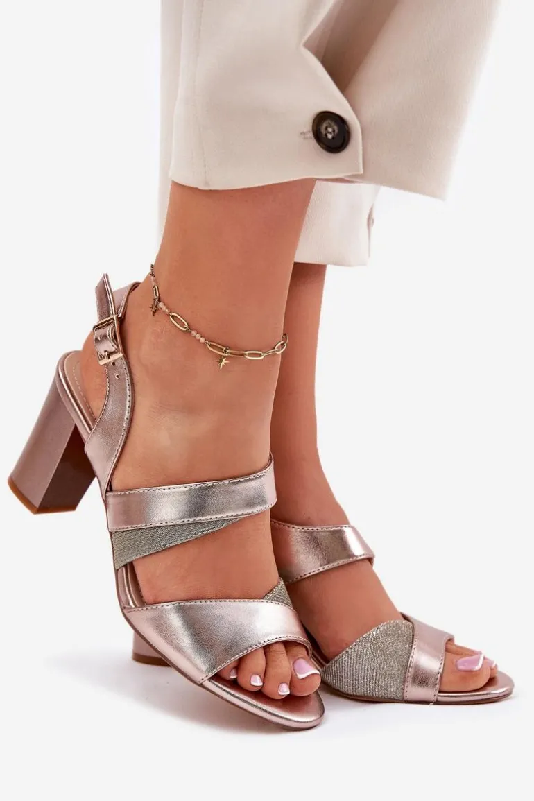 Sandały Damskie Na Słupku Sergio Leone SK866 Różowe Złoto