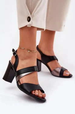 Sandały Damskie Na Słupku Sergio Leone SK866 Czarne