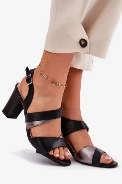 Sandały Damskie Na Słupku Sergio Leone SK866 Czarne