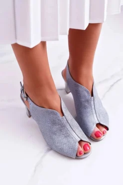 Sandały Damskie Na Słupku Sergio Leone SK800 Szare Fanfara