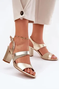 Sandały Damskie Na Słupku Sergio Leone SK866 Złote