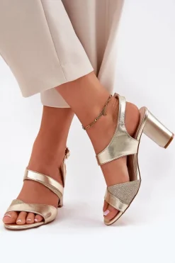 Sandały Damskie Na Słupku Sergio Leone SK866 Złote