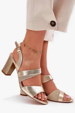 Sandały Damskie Na Słupku Sergio Leone SK866 Złote