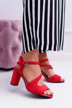 Sandały Damskie Na Słupku Sergio Leone SK868 Zamszowe Czerwone Mersi