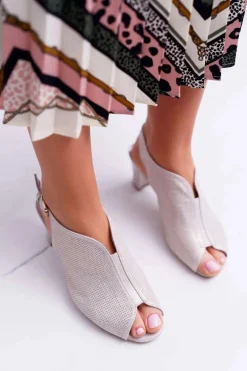 Sandały Damskie Na Słupku Sergio Leone SK800 Beżowe Fanfara