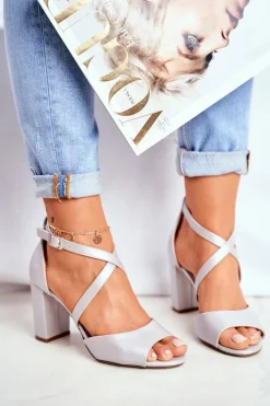 Sandały Damskie Na Słupku Sergio Leone Srebrna Perła SK865