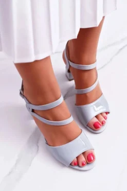 Sandały Damskie Na Słupku Sergio Leone SK844 Lakierowane Szare Tres