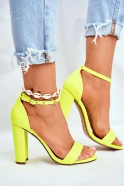 Sandały Damskie Na Słupku Żółte Neon Anastasie
