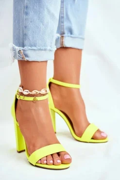 Sandały Damskie Na Słupku Żółte Neon Anastasie