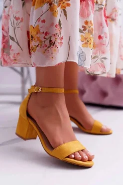 Sandały Damskie Na Słupku Żółte Zephira