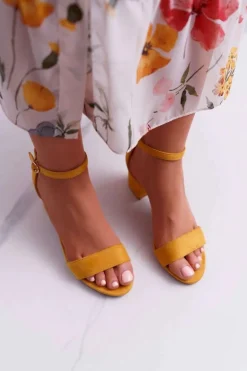 Sandały Damskie Na Słupku Żółte Zephira