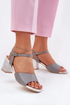 Sandały Damskie Na Słupku Vinceza 20275 Szare