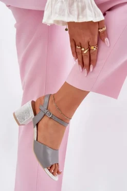 Sandały Damskie Na Słupku Vinceza 20275 Szare