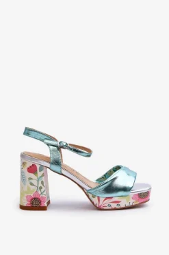 Sandały Damskie Na Słupku W Kwiaty D&A CR980 Błękitne