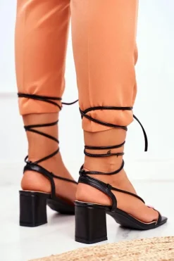 Sandały Damskie Na Słupku Wiązane Czarne Morning