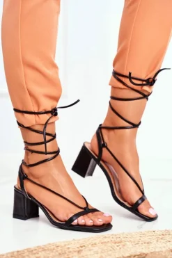 Sandały Damskie Na Słupku Wiązane Czarne Morning