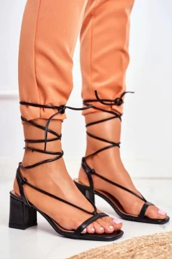 Sandały Damskie Na Słupku Wiązane Czarne Morning