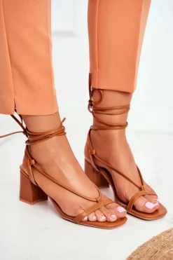 Sandały Damskie Na Słupku Wiązane Camel Morning
