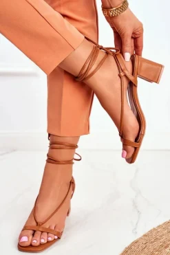 Sandały Damskie Na Słupku Wiązane Camel Morning