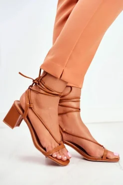 Sandały Damskie Na Słupku Wiązane Camel Morning