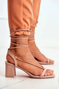 Sandały Damskie Na Słupku Wiązane Beżowe Morning