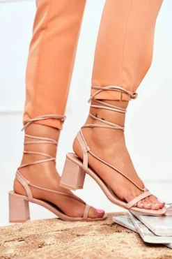 Sandały Damskie Na Słupku Wiązane Beżowe Morning