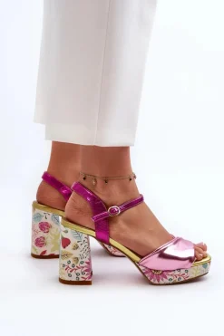 Sandały Damskie Na Słupku W Kwiaty D&A CR980 Różowe