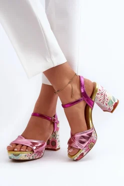 Sandały Damskie Na Słupku W Kwiaty D&A CR980 Różowe