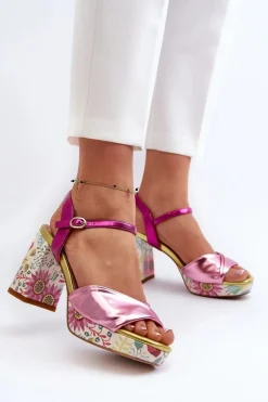 Sandały Damskie Na Słupku W Kwiaty D&A CR980 Różowe