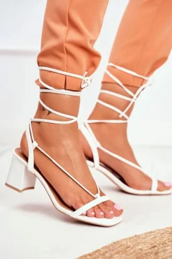 Sandały Damskie Na Słupku Wiązane Białe Morning