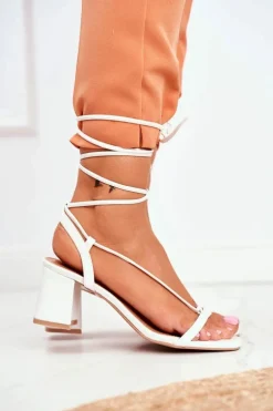 Sandały Damskie Na Słupku Wiązane Białe Morning