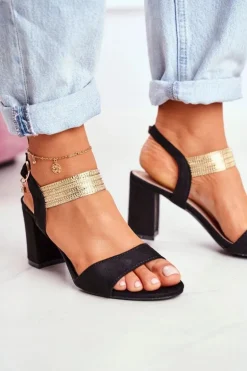 Sandały Damskie Na Słupku Zamszowe Czarne Enjoy