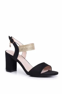 Sandały Damskie Na Słupku Zamszowe Czarne Enjoy