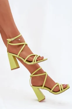 Sandały Damskie Na Słupku Z Paskami Limonkowe Ciarilora