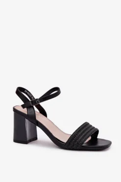 Sandały Damskie Na Słupku Z Cyrkoniami I Plecionką Vinceza 62228 Czarne